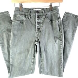 Madewell High Rise Skinny Garment Dyed Button Fly Jeans Highland Green 24 J6660